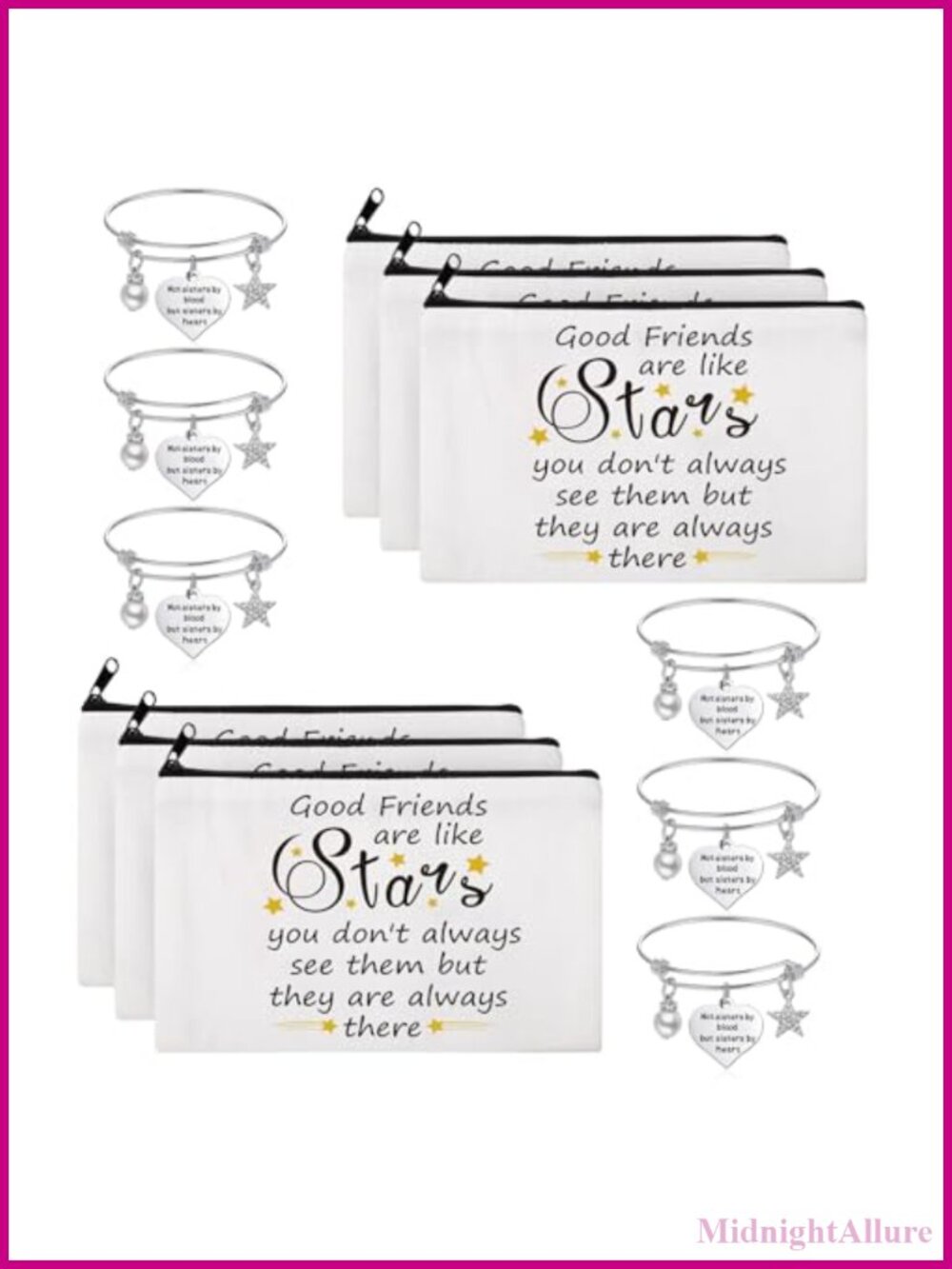 Friendship Bracelet & Makeup Bag Set 12 Pc Adjustable Bangle Gift for Women